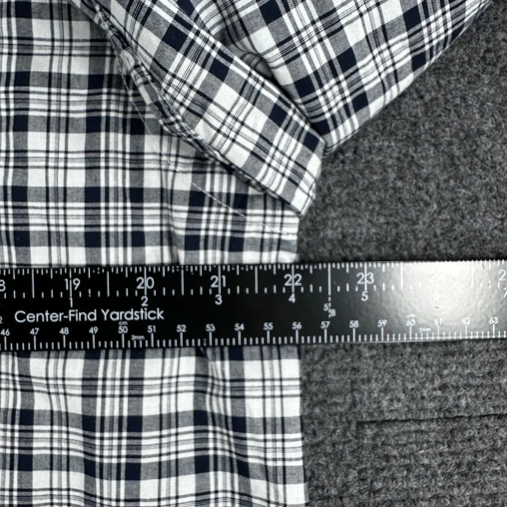 Banana Republic Button Down Shirt Mens L Large Navy White Plaid Untucked Fit